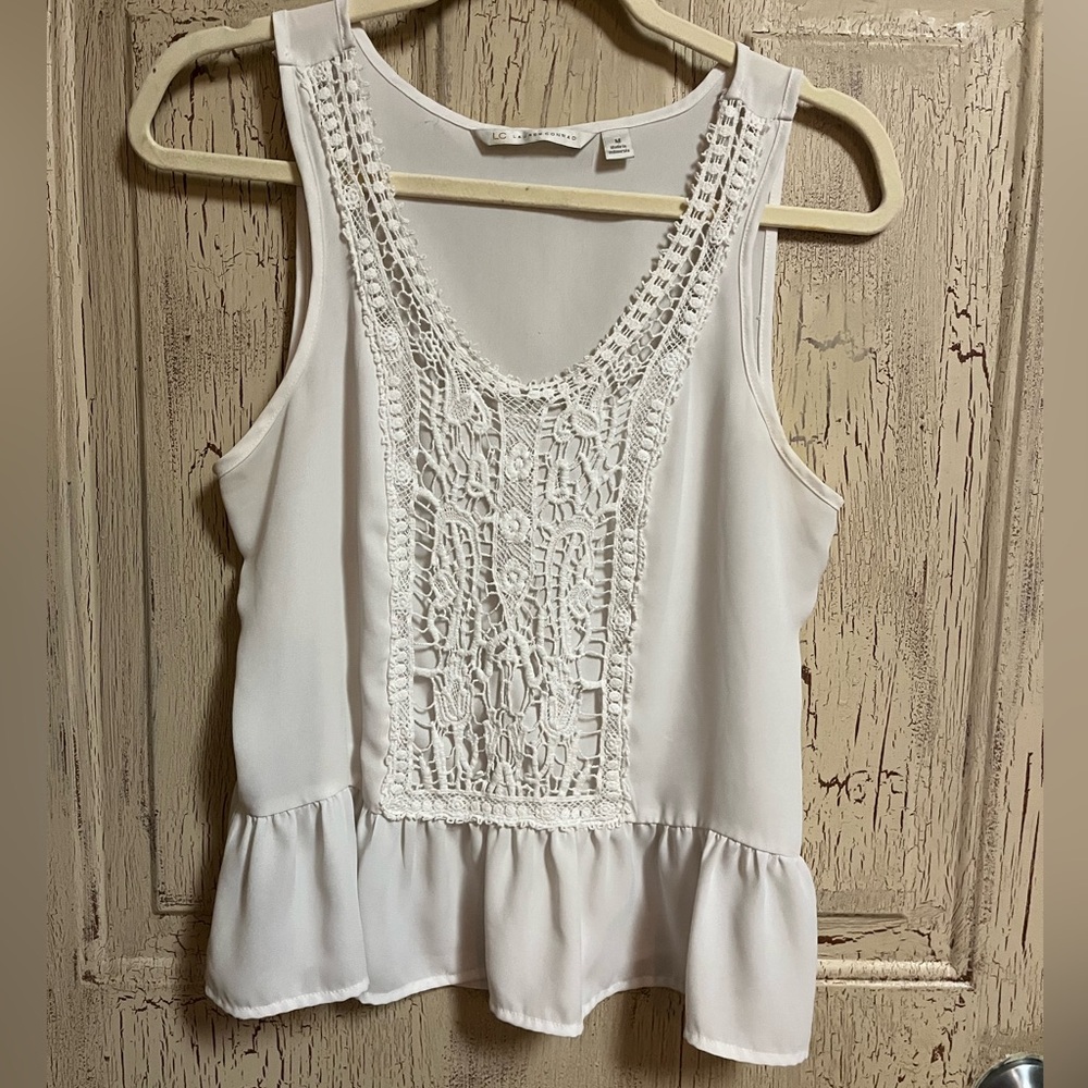 LC Lauren Conrad White Lace Peplum Blouse